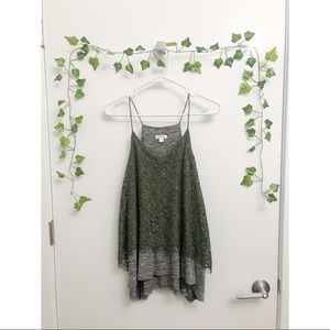 Green Strappy Layered Lace Tank